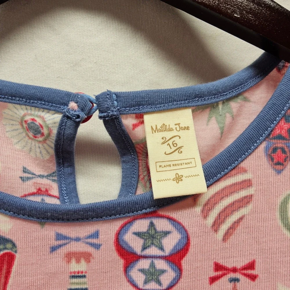 Matilda‎ Jane Pajama Top Kids Size 16 Pink Christmas Ornament Ruffle Trim